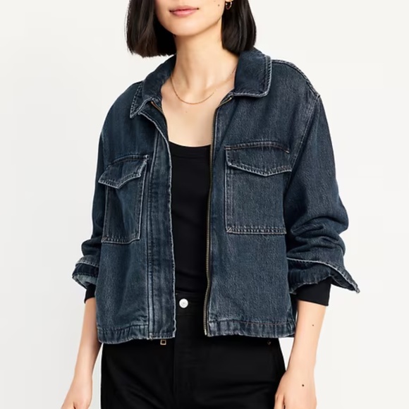 Old Navy Denim Cropped Shacket - Picture 1 of 9